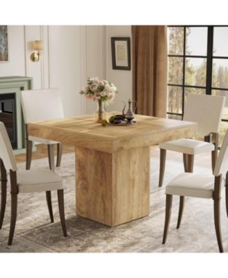 39-Inch Square Dining Table for 4, Farmhouse Small Kitchen Dinner Eating Table with Sturdy Pedestal Base