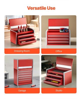 Metal Tool Box, 8.6", Portable 3-Drawer Tool Chest, EVA Liners, PP Feet, Ball-Bearing Slides, Powder-Coat, Red
