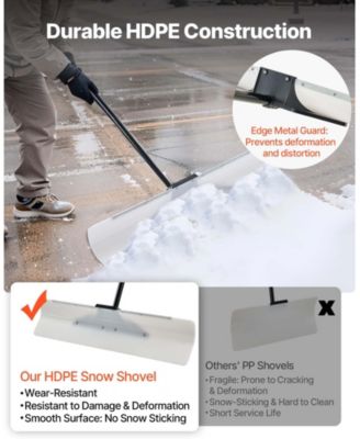Snow Pusher Shovel, 36", HDPE Blade w/ Metal Edge, Segmented Handle, Ergonomic Grip, Driveway/Garden