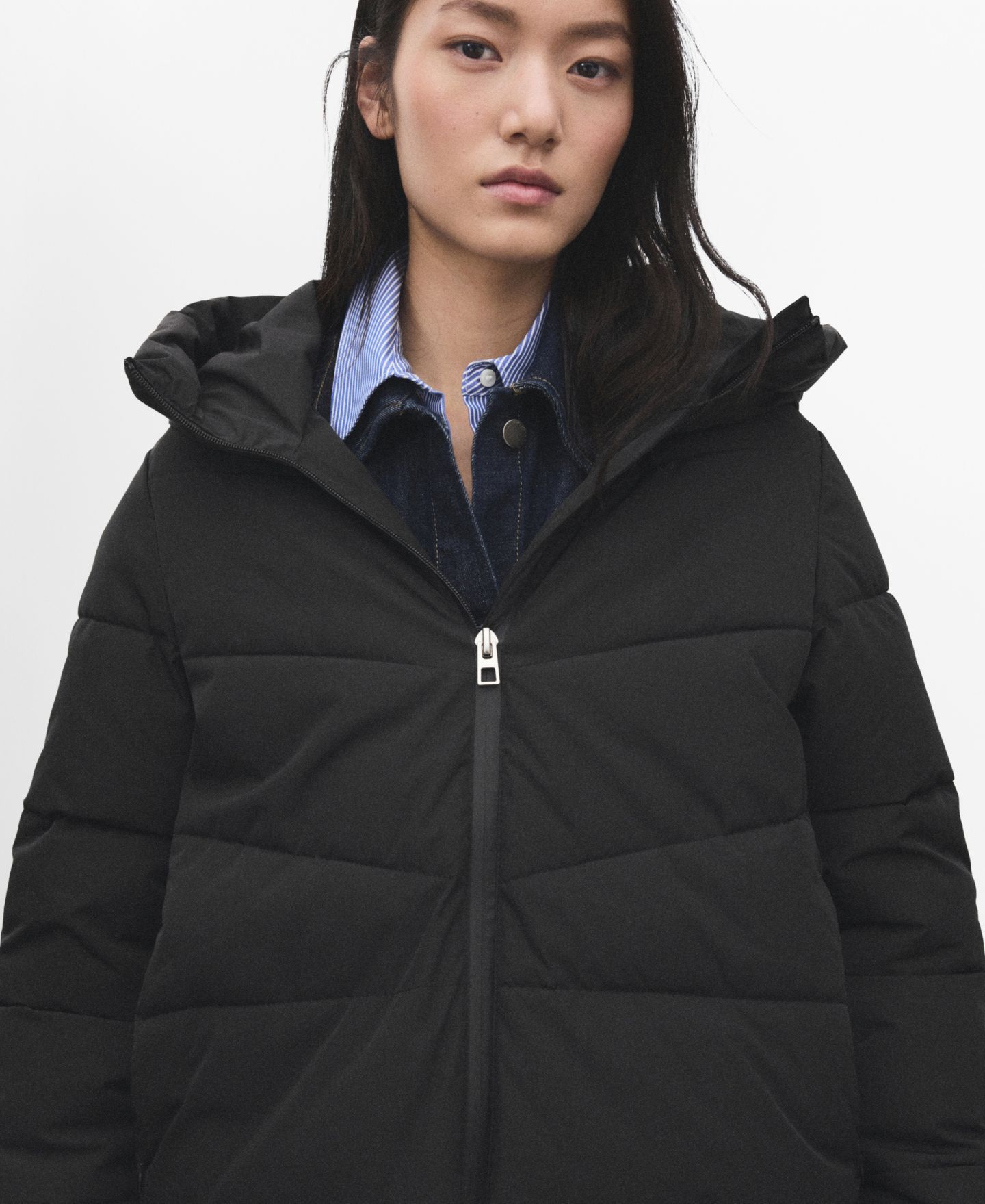 Женская куртка Mango Hood Puffer, цвет: Чёрный — фото 3