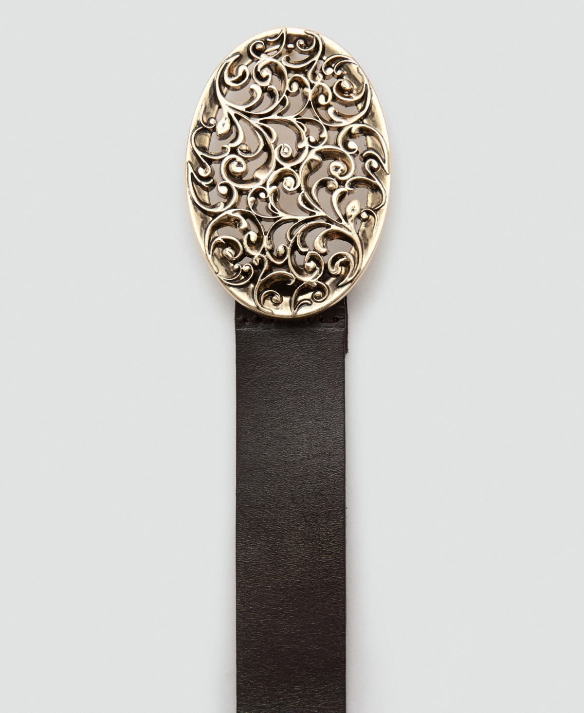 Mango Women's Engraved Buckle Leather Belt