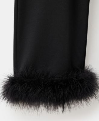 Women's Feather Trim Fine Knit Capri Pants