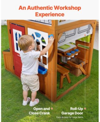 Cedar Wooden Kids Playhouse, Bird Nest, Doorbell, Storage Pocket, Windowsill, Gravity Wall Set, Ages 3-10