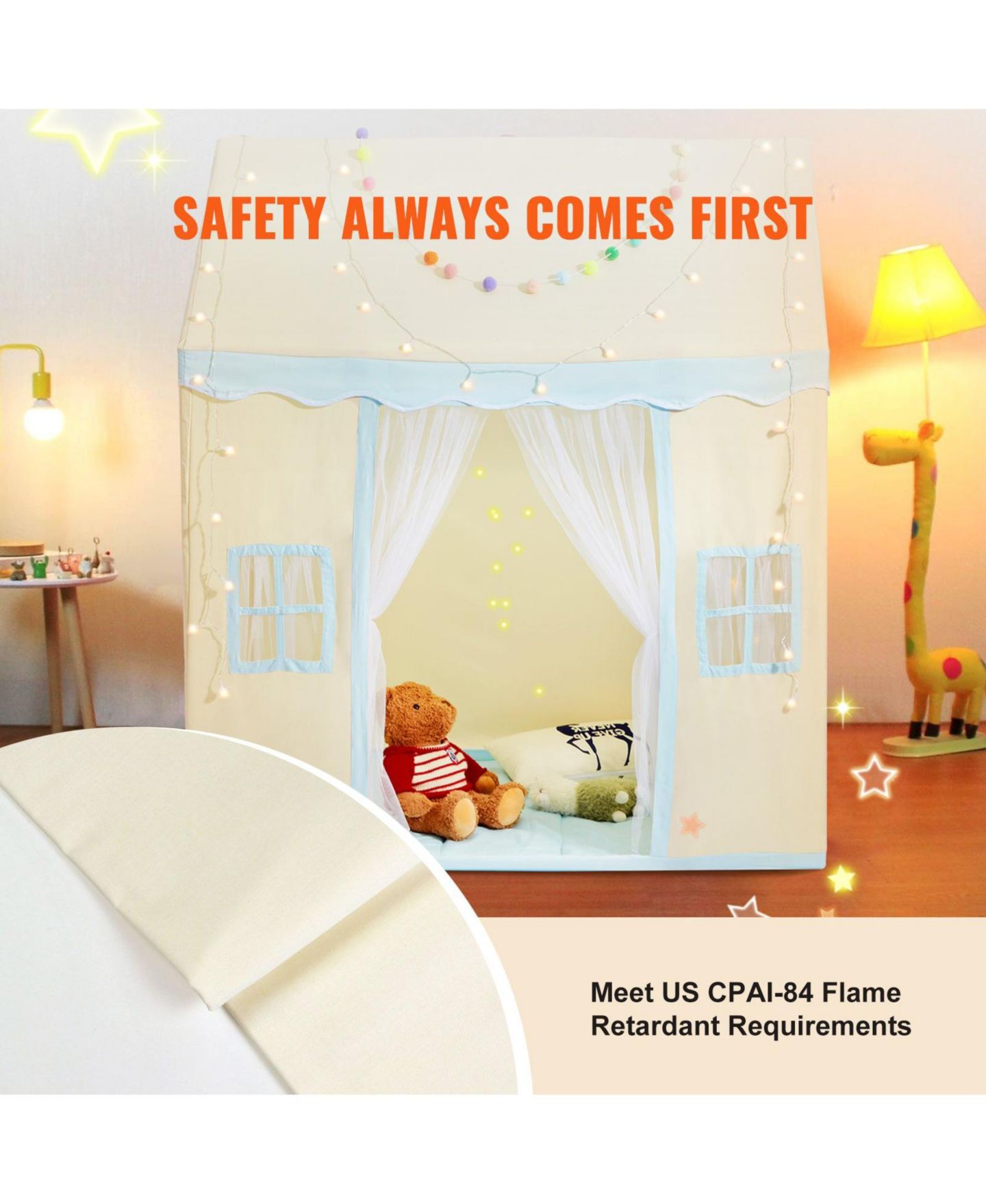 Детские игрушки Mecale Windowed Playhouse Play Tent with Mat and Lamp, 3-Piece Set, Ages 1-5, цвет: Белый — фото 7