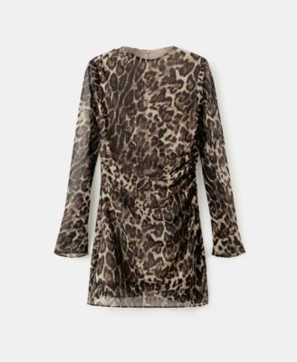 Women's Draped Detail Leopard-Print Dress