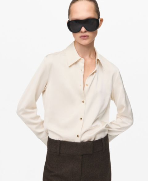 Женская рубашка Mango Satin Finish Flowy, цвет: Экрю
