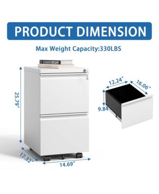  2 Drawer Metal Mobile File Cabinet, Rolling File Cabinet with Lock for Hanging Legal/Letter, Fully Assembled Except Wheels