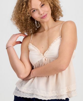 Juniors' Lace-Trim Babydoll Top