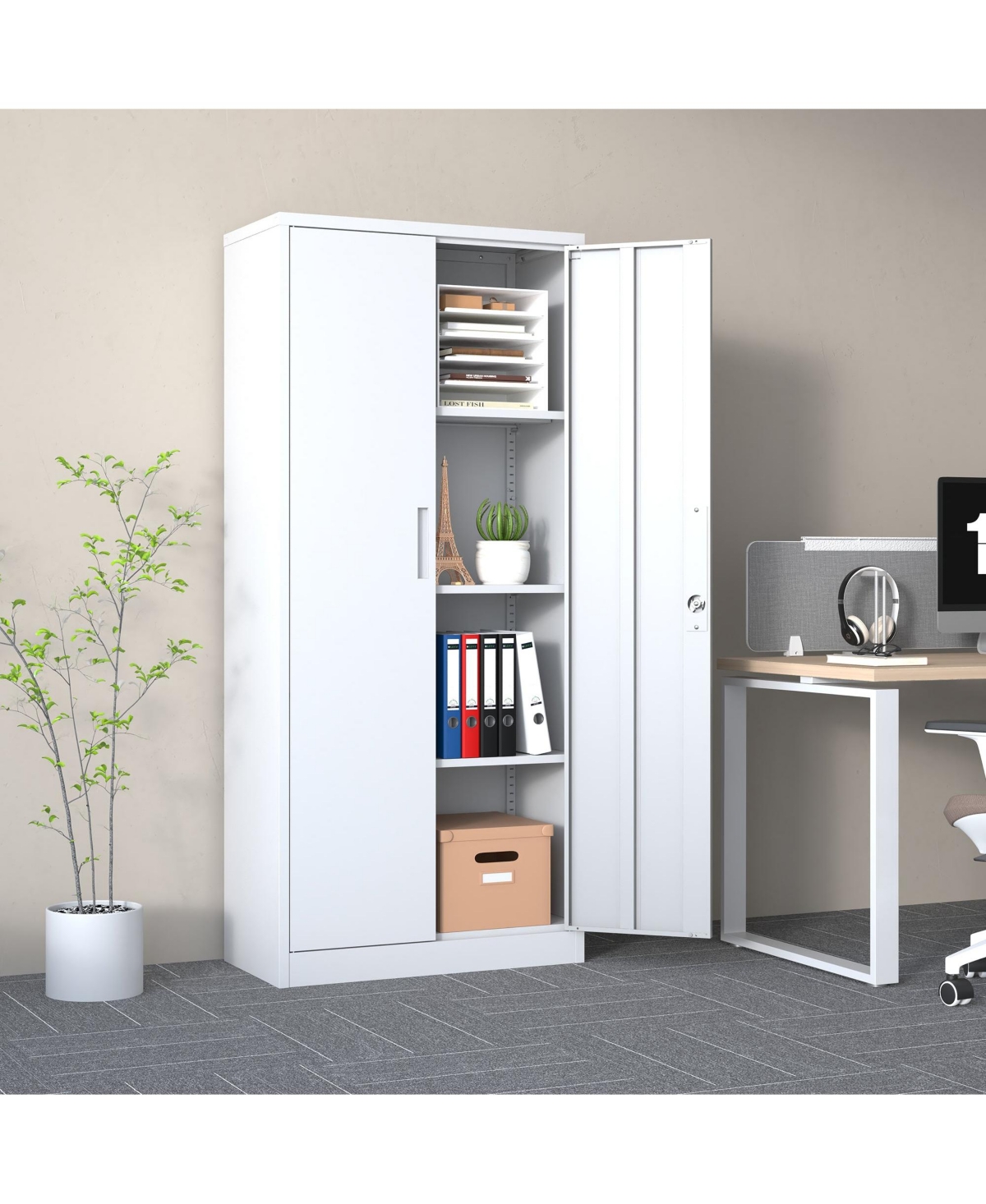 Boyel Living 71" Metal Storage Cabinet – Lockable doors, 4 shelves, ideal for garage, office, classroom, or pantry organization.
