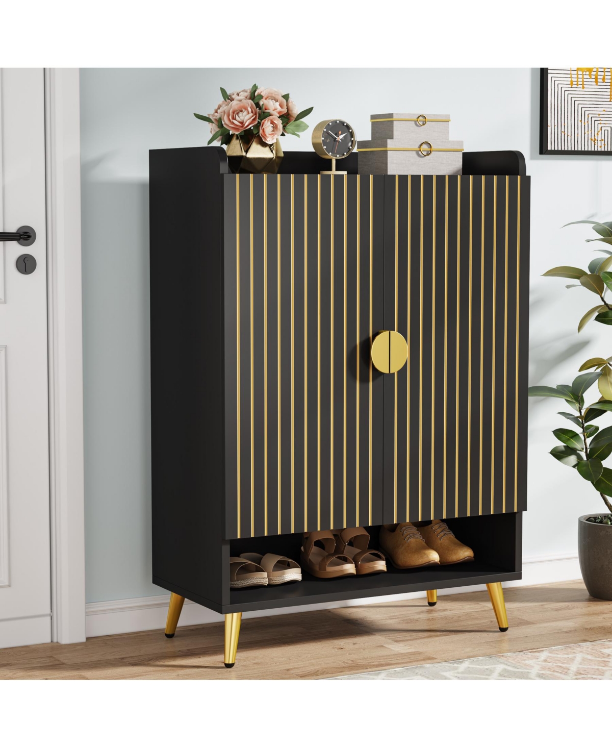 Tribesigns Shoe Cabinet with Doors, 6-Tier Storage Adjustable Shelves, Wooden Shoes Rack Organizer for Entryway, Hallwa