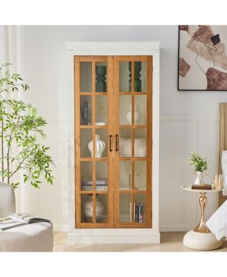71.2 Inches Freestanding Pantry Cabinet with Glass Doors and Adjustable Shelves