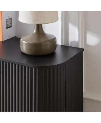 Sideboard Storage Cabinet TV Stand with Wave Pattern, 64" Wooden Vertical Striped Cabinet for Kitchen Bedroom Entryway