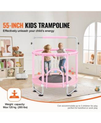Kids Trampoline, 55", Indoor/Outdoor w/ Enclosure Net & Basketball Hoop, for Ages 3