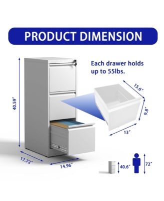 3 Drawer Metal Vertical File Cabinet with Lock Office Home Steel Vertical File Cabinet for A4 Legal/Letter Size 3