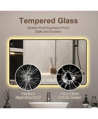 48x32 LED Bathroom Mirror, Wall Mount Anti-Fog Vanity Mirror with High-Definition Tempered Glass and Tri-Color Lighting for Wall Decor