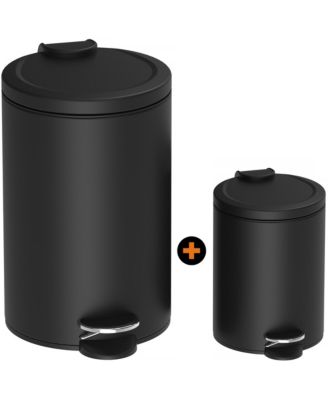 3.2 + 0.8 Gallon Black Soft-Close Lid Step Trash Can Set