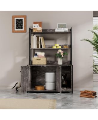 Cat Litter Box Enclosure with Scratch Pad,2 Doors