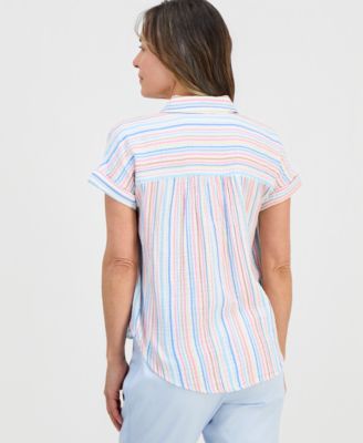 Petite Cotton Striped Camp Shirt