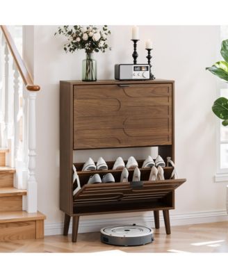 Modern Shoe Cabinet with 2 Flip Drawers for Corridors and Entrances