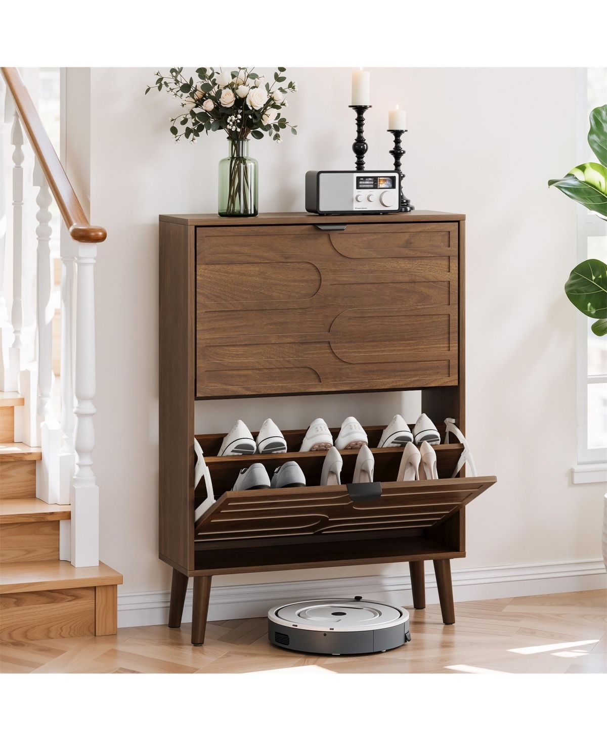 Boyel Living Modern Shoe Cabinet with 2 Flip Drawers for Corridors and Entrances