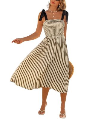 Women's Square-Neck A-Line Midi Dress for Beach Vacation