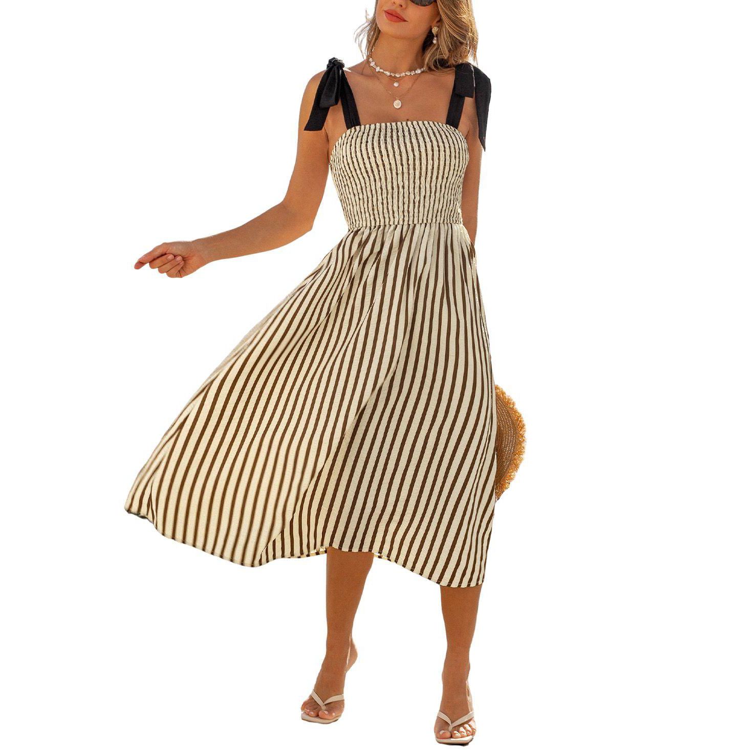 Женское платье Cupshe Square-Neck A-Line Midi Dress for Beach Vacation, цвет: Бежевый — фото 1