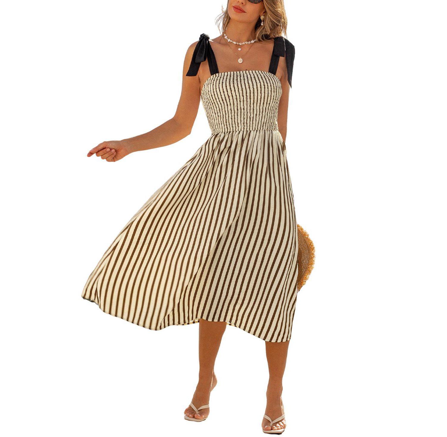 Women's Square-Neck A-Line Midi Dress for Beach Vacation