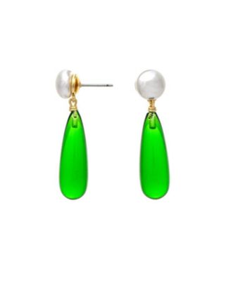 Pearl + Green Elongated Teardrop Drop Earring