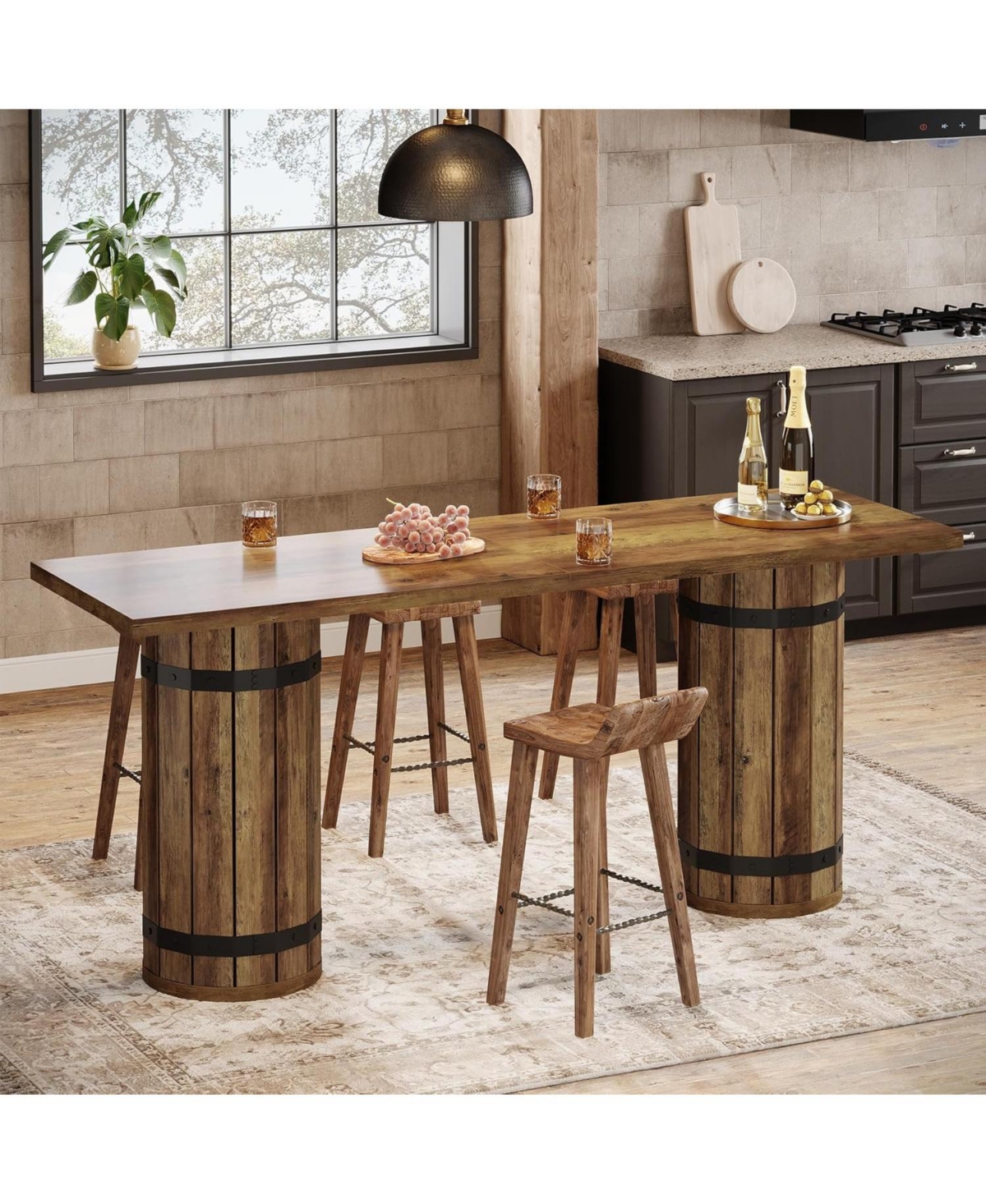 Tribesigns 70.9-Inch Long Bar Table, Counter Height Pub Table, Industrial Bar Height Table, Brown