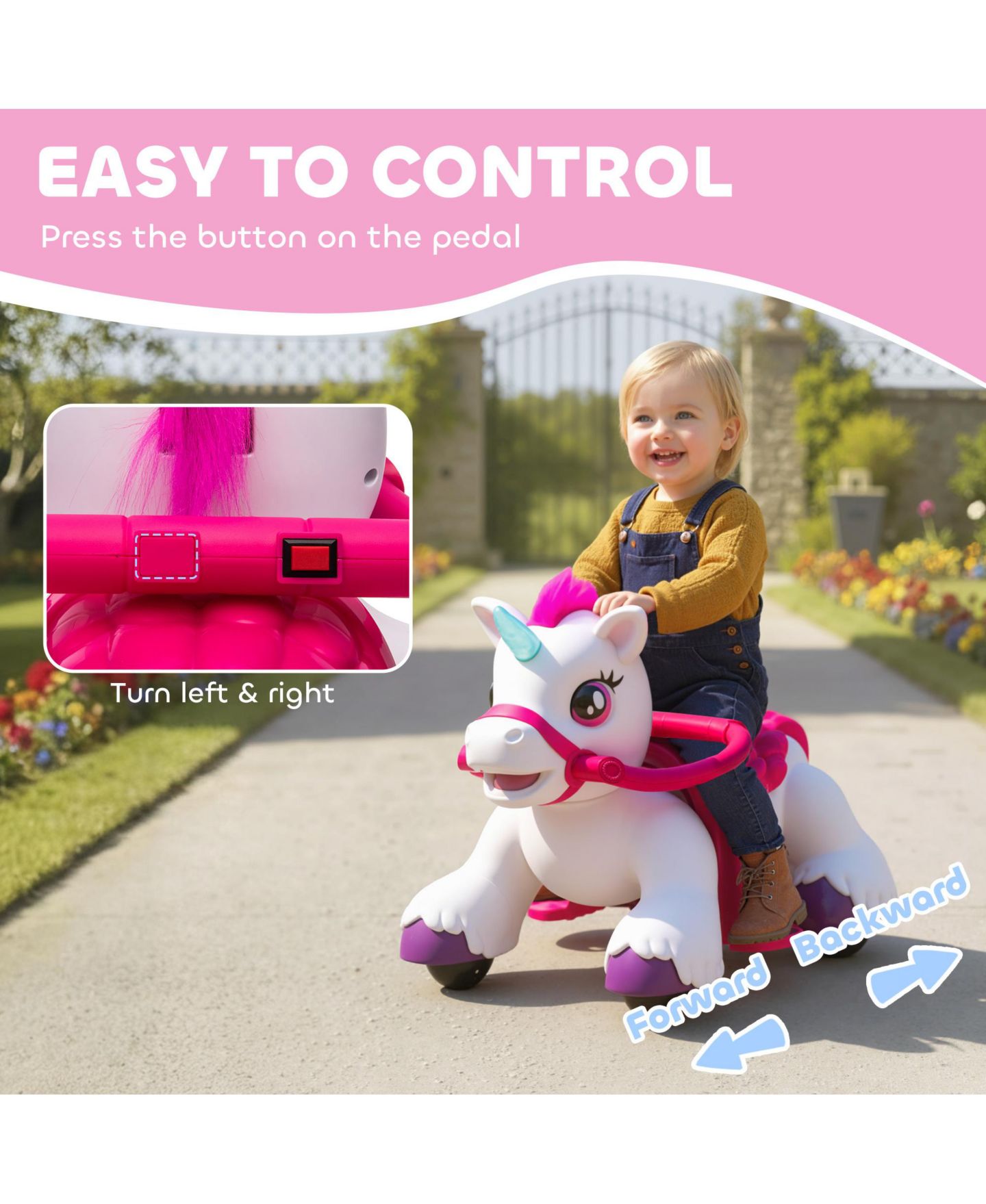 Детская игрушка Qaba 12V Ride on Horse, Ride on Toy with Carrot Toy, Comb, Animal Sounds, цвет: Белый — фото 6