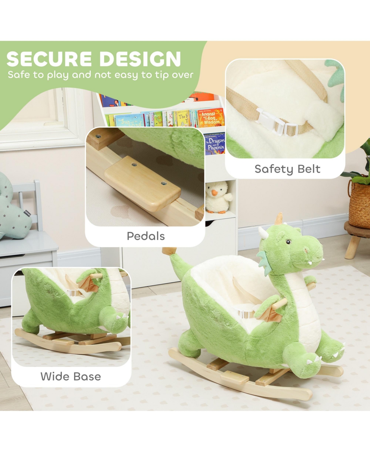 Qaba Baby Rocking Horse, Ride Dragon with Realistic Dragon Roar,