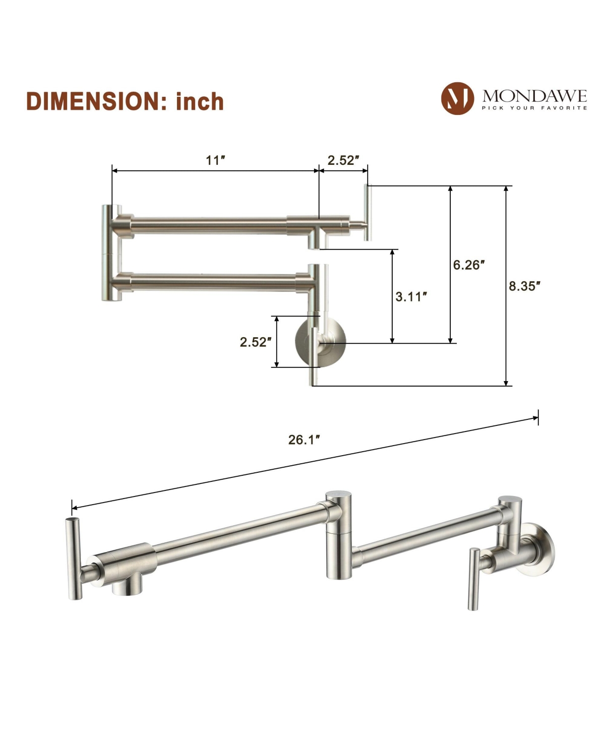 Boyel Living Faucet, Retro Single Hole Two Handles Wall Mount Kitchen Faucet