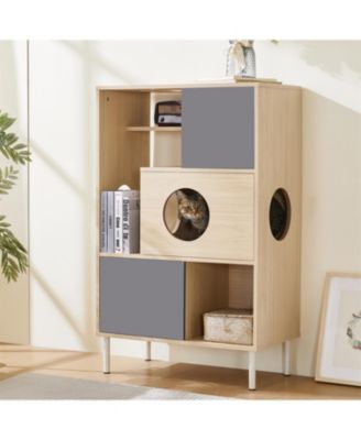 Cat House with Storage, Cat Litter Box Enclosure, Hidden Storage in Natural