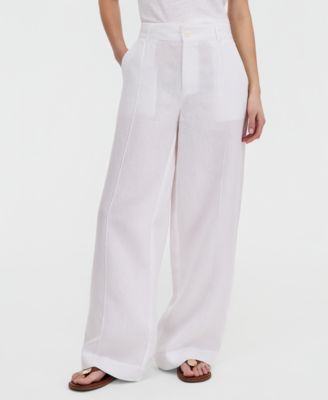 Women's 100% Linen Woven Pleated Wide-Leg Pants