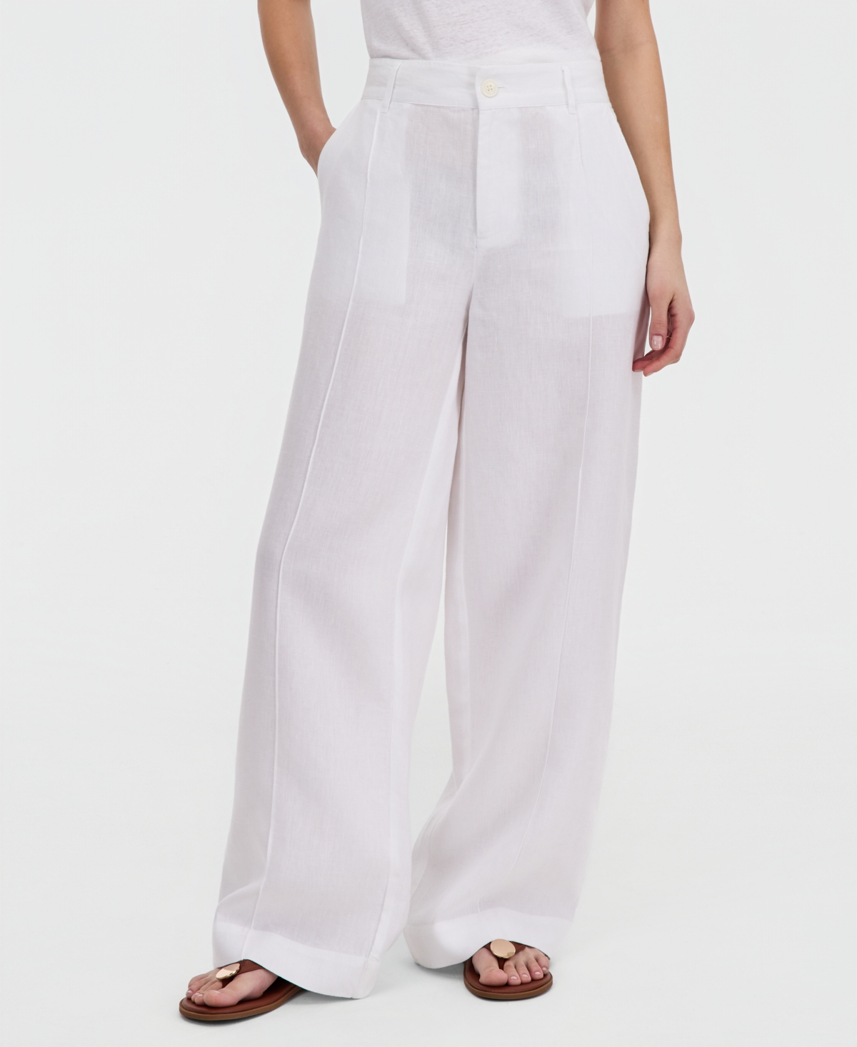 Charter Club Women's 100% Linen Woven Pleated Wide-Leg Pants, Created for Macy's