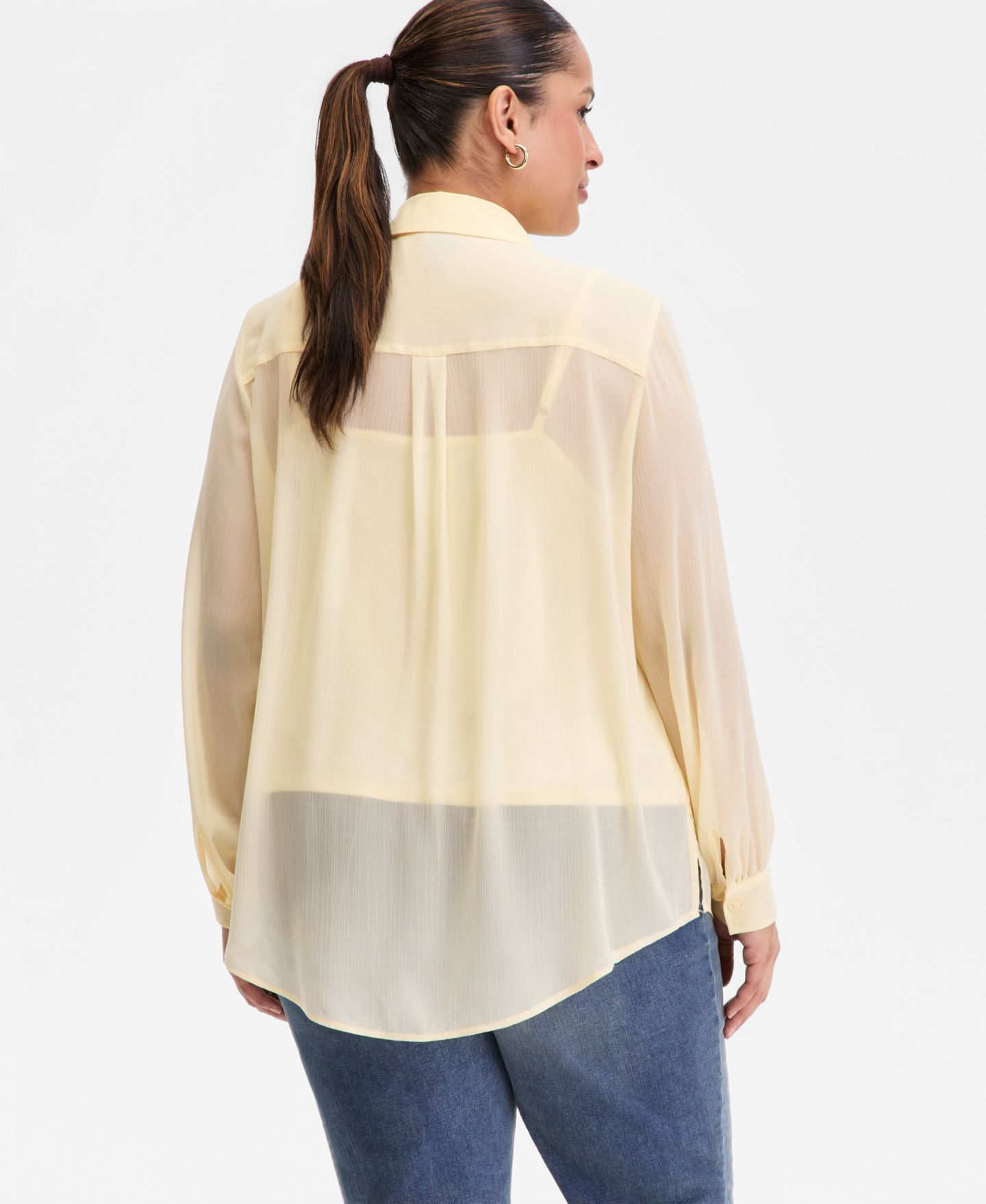 Женская рубашка I.N.C. International Concepts Plus Size Collared Button-Front, цвет: Жёлтый туманный — фото 3
