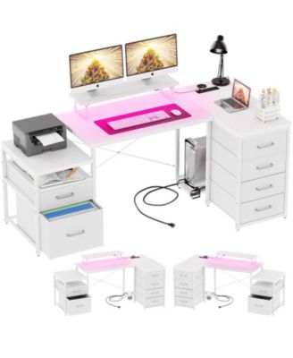 Reversible L Shaped Desk with 6 Drawers, 70.8'' Large Computer Desk with Outlets, Monitor Stand & CPU Stand