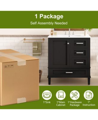 30 in. Wood Bathroom Vanity, Modern Bathroom Cabinet with Sink Combo Set, Soft-Closing Door and 3 Soft-Closing Drawers