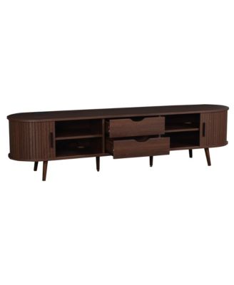 70 Inch Mid Century Modern TV Stand with Tambour Doors and Power Outlet for TVs Up to 80 Inches