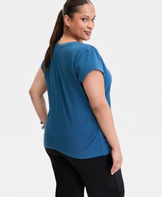 Plus Size V-Neck Pleated-Side T-Shirt