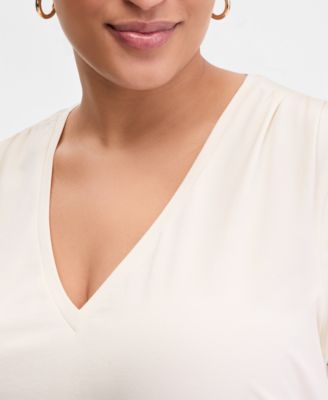 Plus Size V-Neck Pleated-Side T-Shirt