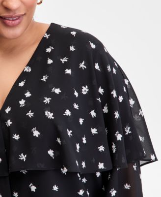 Plus Size Printed Capelet Blouse
