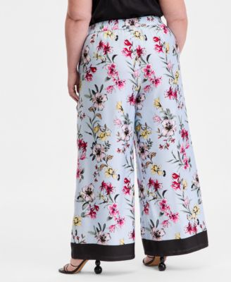 Plus Size Printed Wide-Leg Pull-On Pants