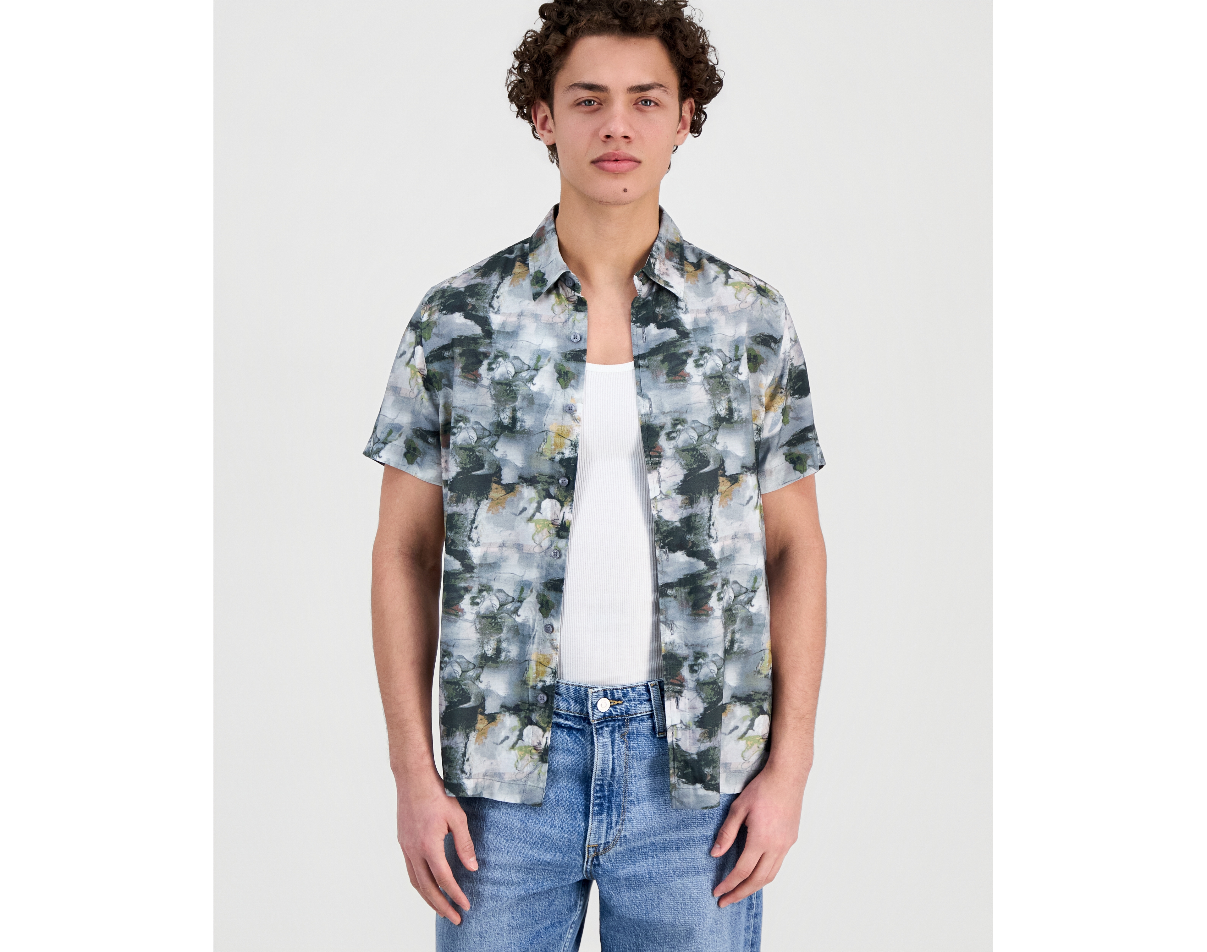 Guess Men's Abstract-Print Short-Sleeve Shirt