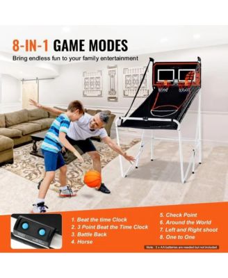 Indoor Basketball Arcade Game with Dual Hoops Electronic Scoring Foldable Steel Frame for Family Competition