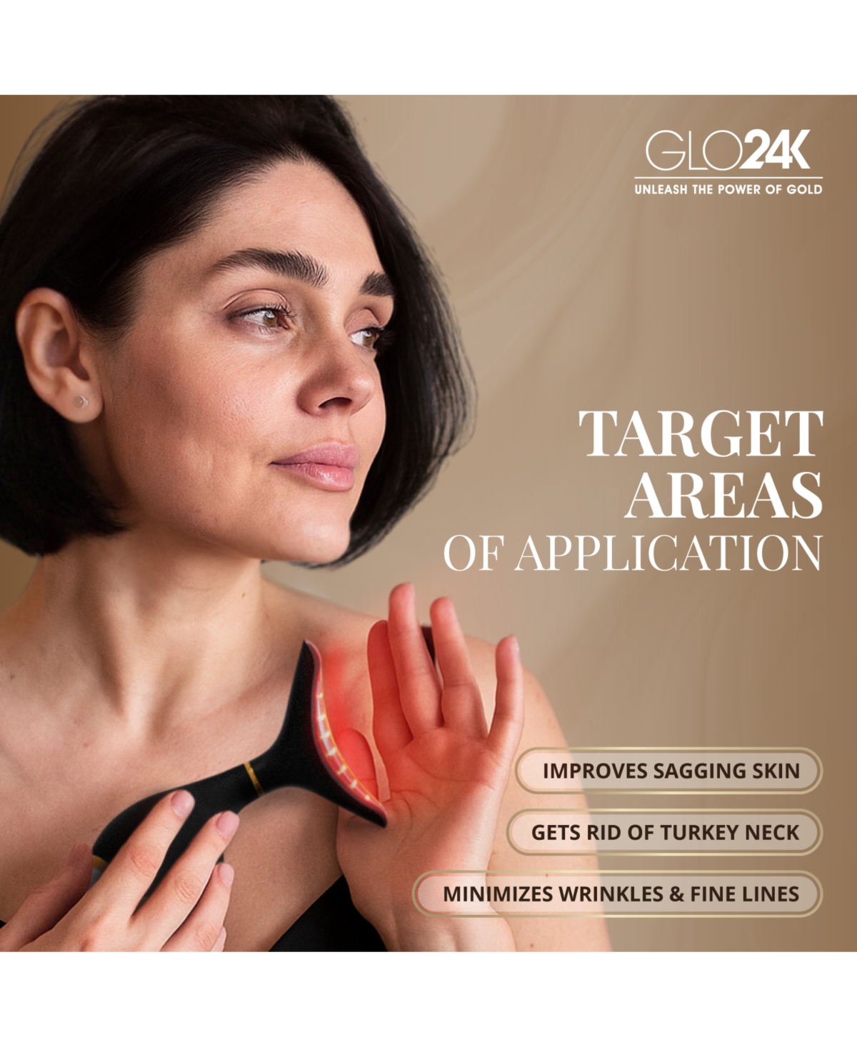 GLO24K Neck & Face Led Beauty Massager + 24k Moisturizing Day Cream.