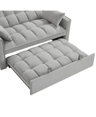 4 in1 Loveseat Sofa Bed with Armrests & Storage Pockets, Multi-Function Tufted Pull-out Sofa Bed with Adjustable