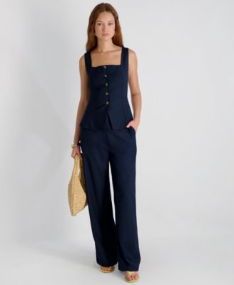 Women's Twill Square Neck Button-Down Top