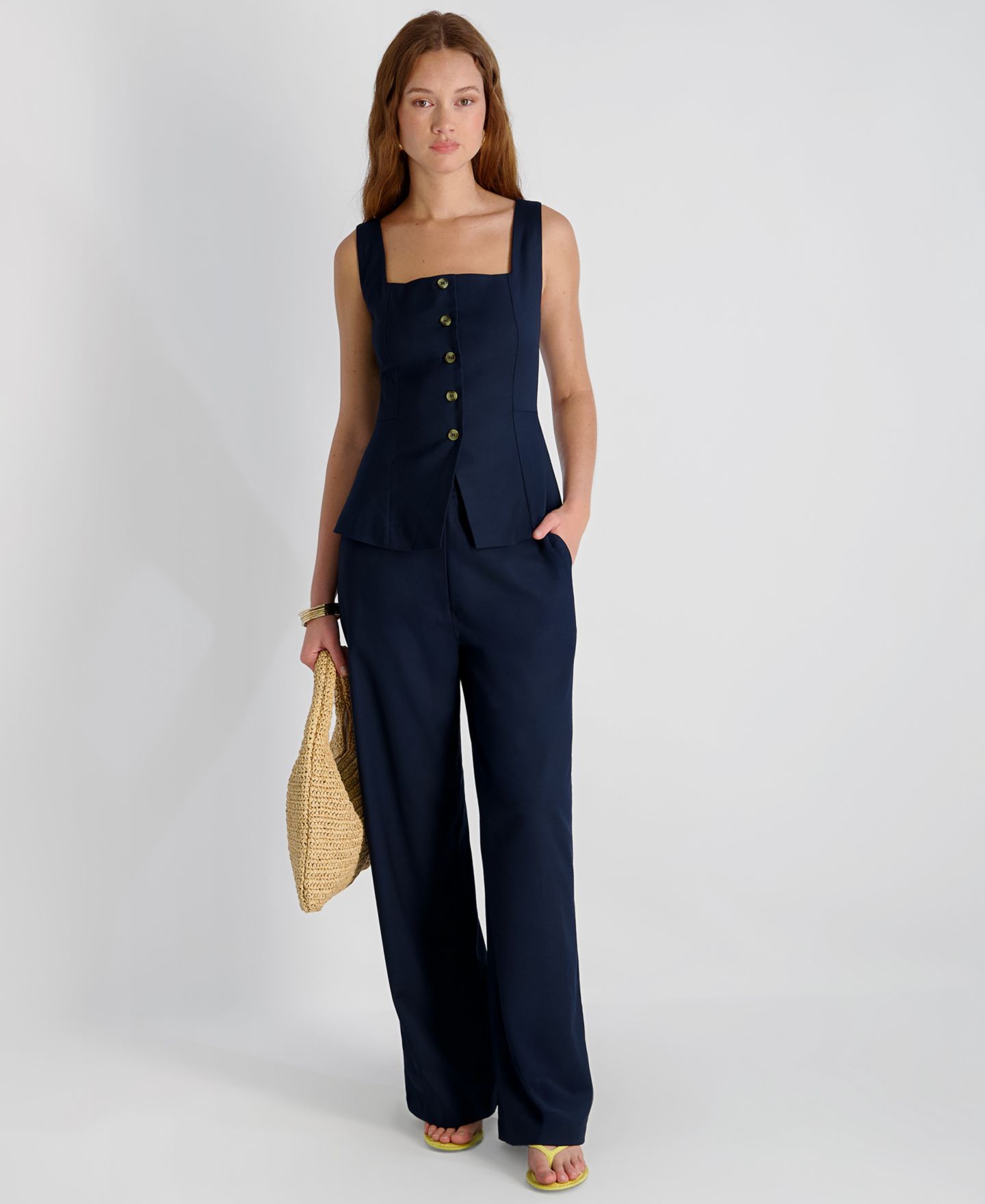 Женский топ French Connection Twill Square Neck Button-Down Top, цвет: Морской — фото 1