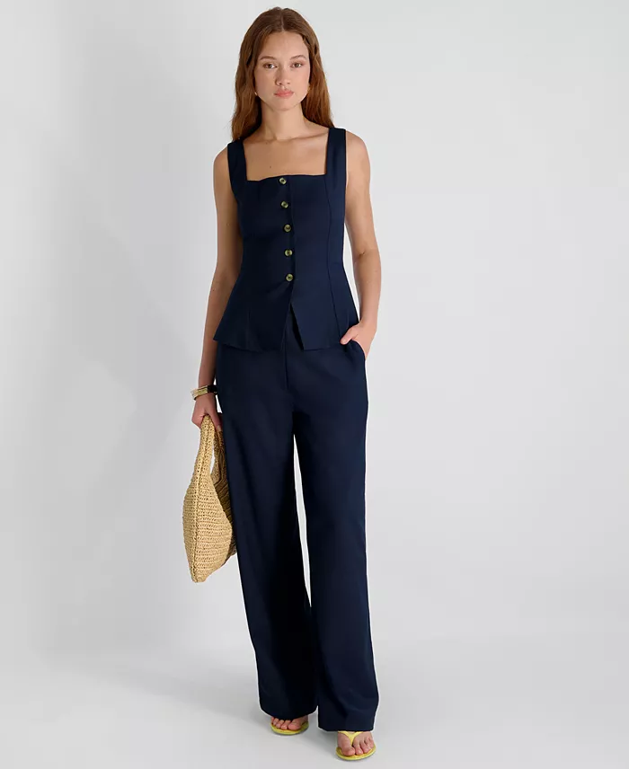 Women's Twill Square Neck Button-Down Top - thumbnail 7